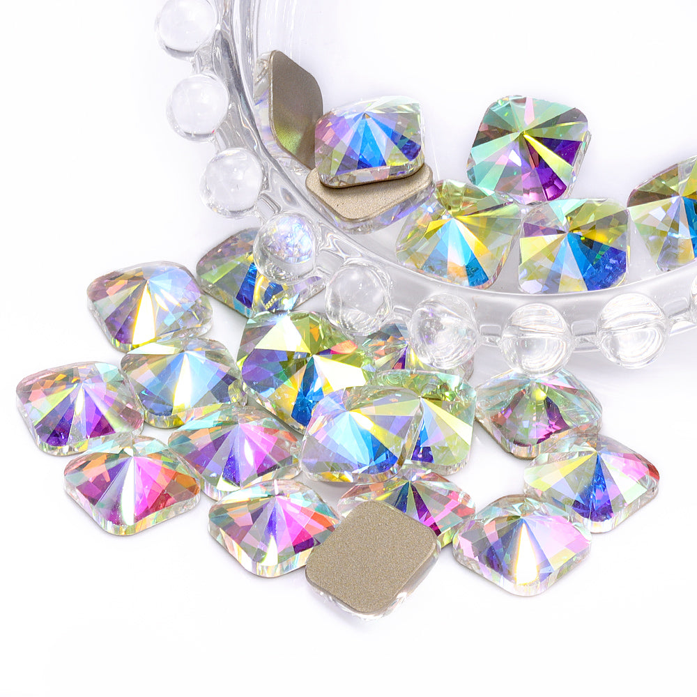 Crystal AB Rivoli Square Shape High Quality Glass Beveled Flat Back Rhinestones