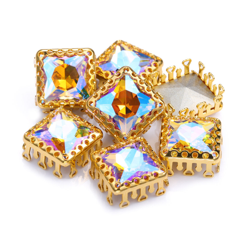 Paradise Shine Princess Square Shape High-Quality Glass Sew-on Nest Hollow Claw Rhinestones WholesaleRhinestone Imagen principal del producto