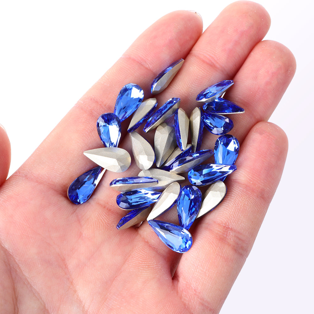 Light Sapphire Teardrop Shape High Quality Glass Pointed Back Fancy Rhinestones Secondary image