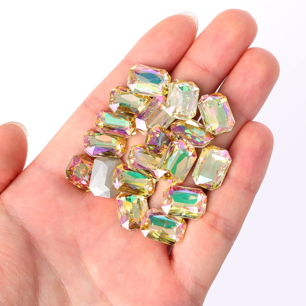 Luminous Green Thin Octagon Shape High Quality Glass Pointed Back Fancy Rhinestones Второстепенное изображение товара
