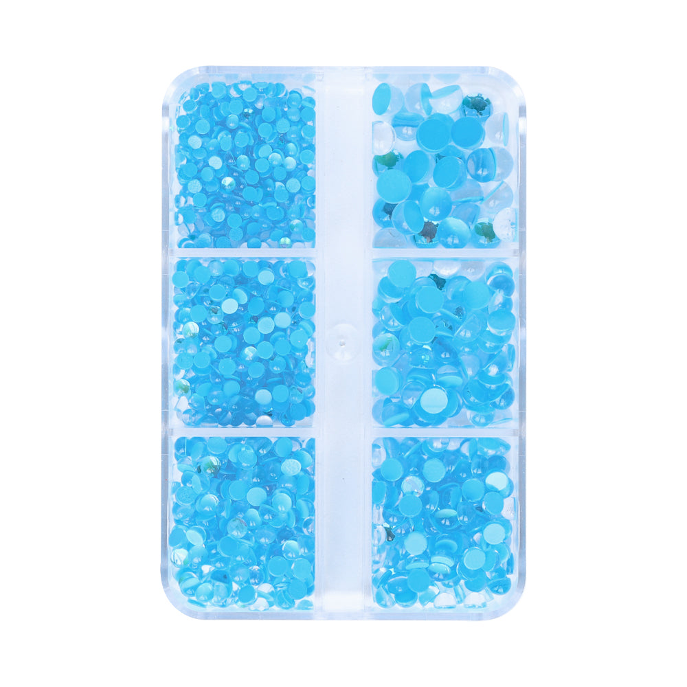 Mixed Sizes 6 Grid Box Mocha Aquamarine Mermaid Tears Glass Half Pearls Rhinestones WholesaleRhinestone Immagine principale del prodotto