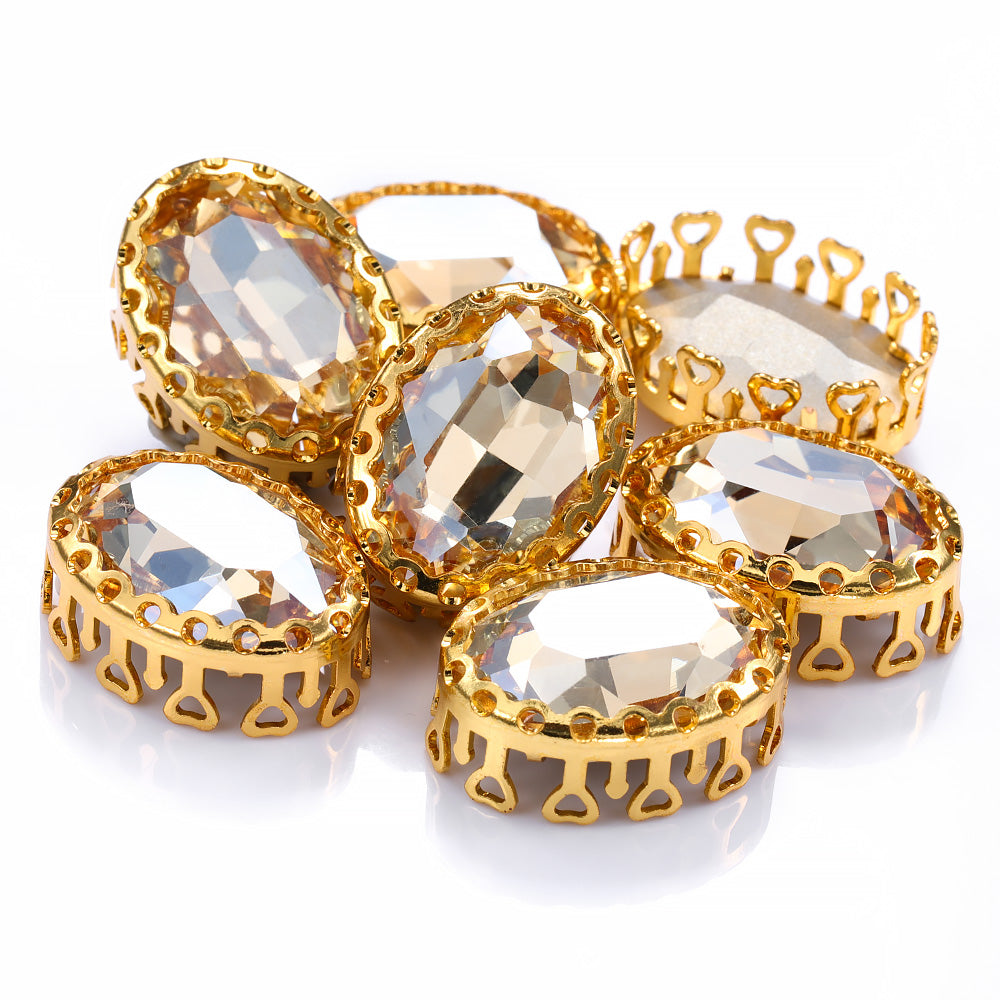 Golden Shadow Oval Shape High-Quality Glass Sew-on Nest Hollow Claw Rhinestones WholesaleRhinestone Image principale du produit