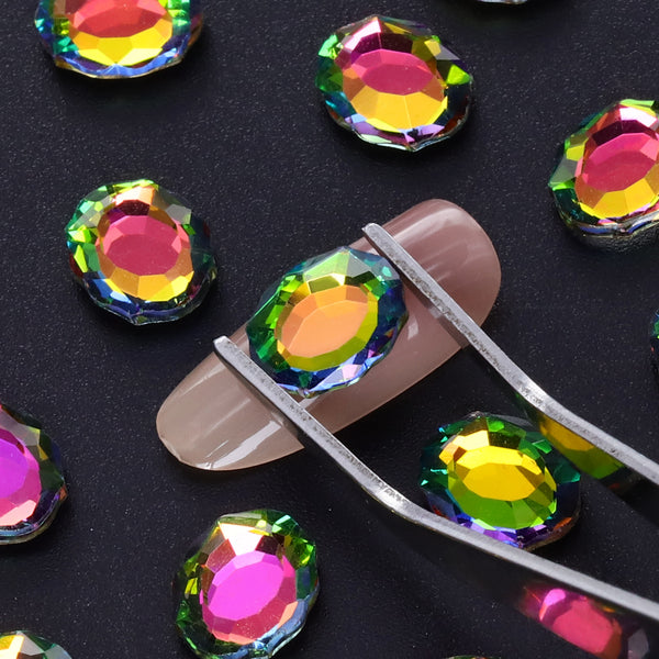 Rainbow Magic Mirror Shape Pointed Back Fancy Rhinestones For Nail Art