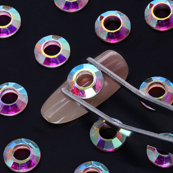 Round Hollow Shape Crystal AB Flat Back Fancy Rhinestones