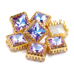 Vitrail Light Princess Square Shape高品質のガラス縫製巣の中空の爪Rhinestones
