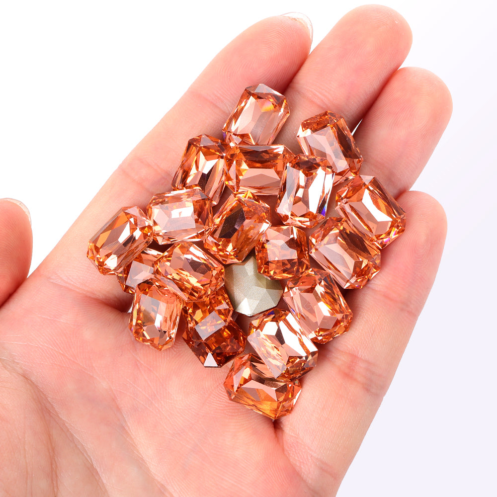 Light Peach Thin Octagon Shape High Quality Glass Pointed Back Fancy Rhinestones