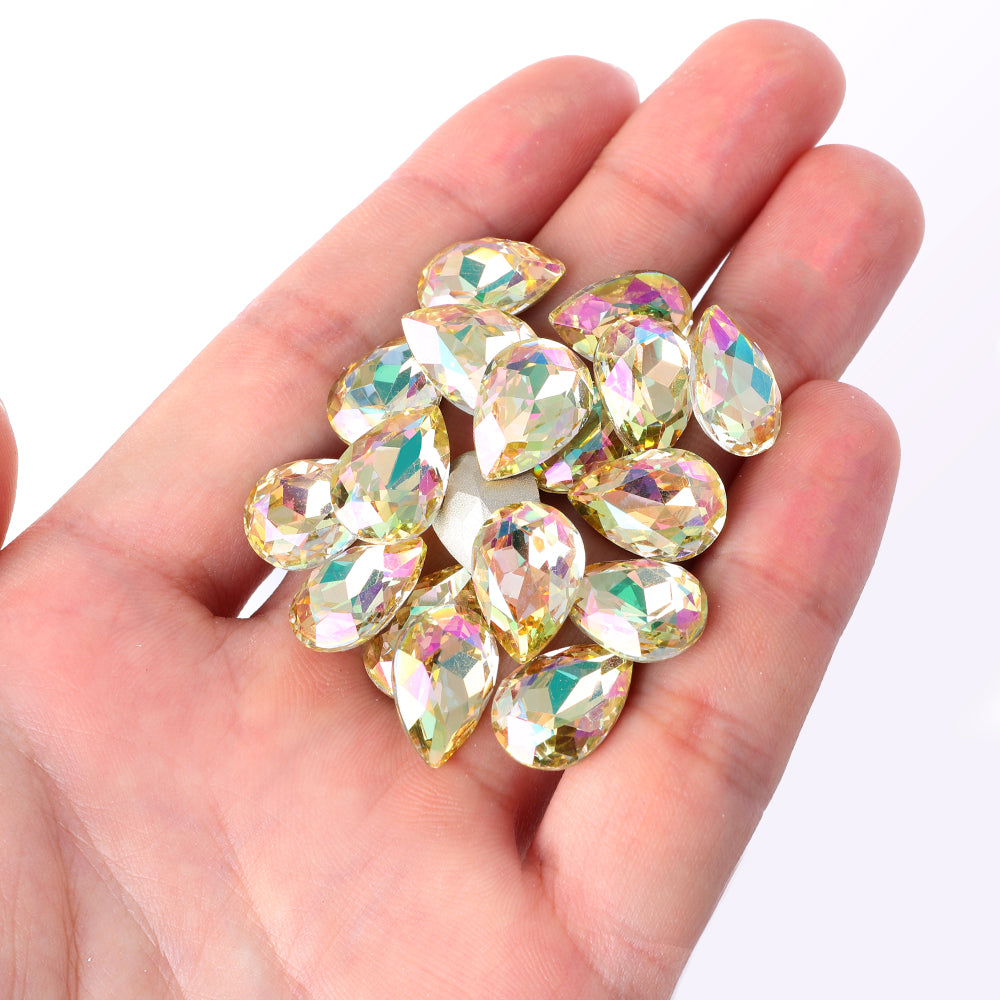 Luminous Green Pear Shape High Quality Glass Pointed Back Fancy Rhinestones Secondary image