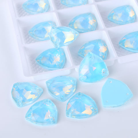 Aquamarine AM Trilliant Shape High Quality Glass Sew-on Rhinestones