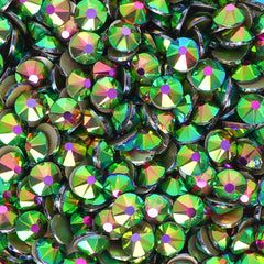 Peacock Green Glass Flat Back Glue-On Rhinestones 16 Cut Facets