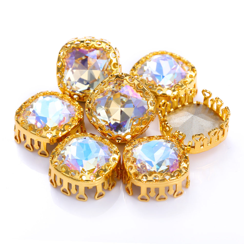 Moonlight Cushion Square Shape High-Quality Glass Sew-on Nest Hollow Claw Rhinestones WholesaleRhinestone Image principale du produit
