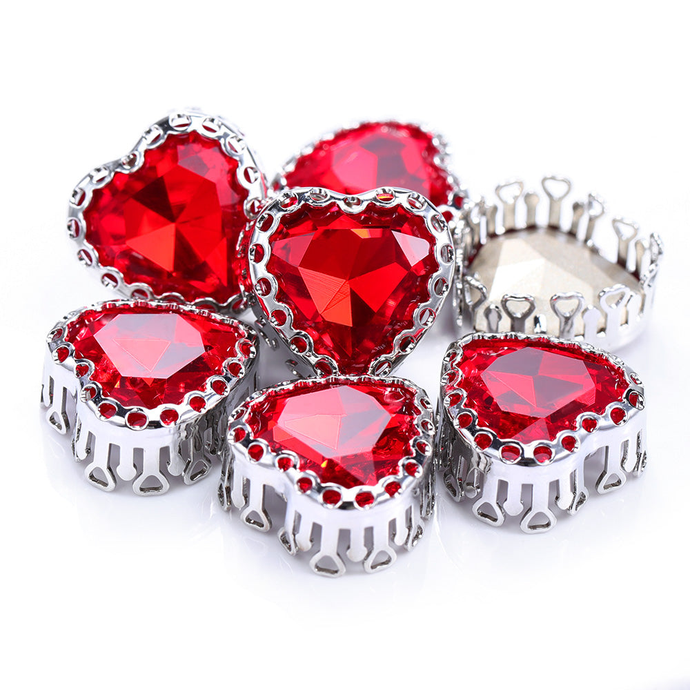 Light Siam Maxi Heart Shape High-Quality Glass Sew-on Nest Hollow Claw Rhinestones WholesaleRhinestone