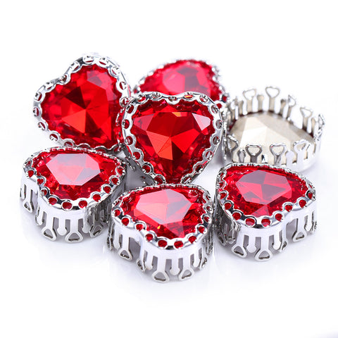Light Siam Maxi Heart Shape High-Quality Glass Sew-on Nest Hollow Claw Rhinestones