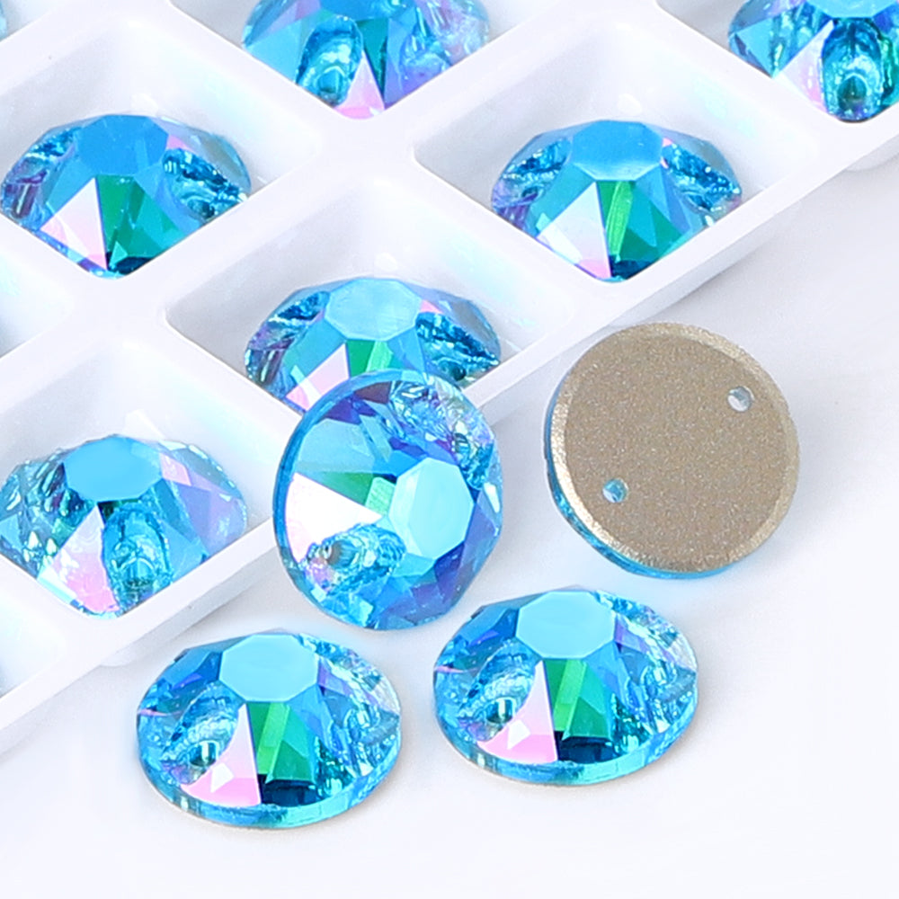 Aquamarine Shimmer XIRIUS Round Shape High Quality Glass Sew-on Rhinestones Secondary image