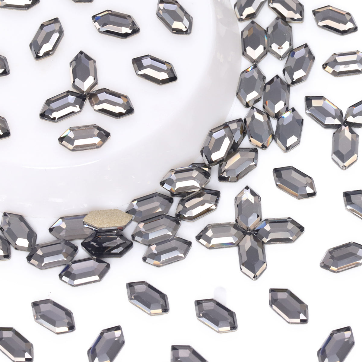 Elongated Hexagon Shape Black Diamond Flat Back Fancy Rhinestones WholesaleRhinestone