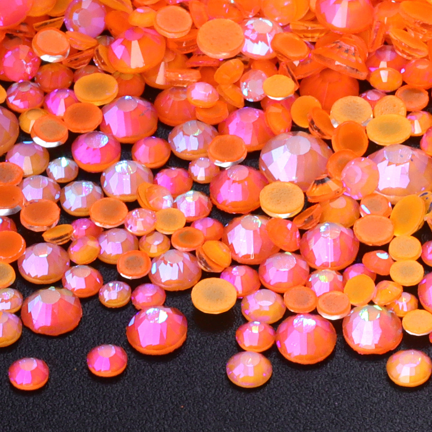 Mixed Sizes Mocha Shimmer Orange Glass Flat Back Rhinestones For Nail Art
