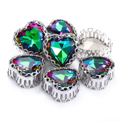 Volcano Maxi Heart Shape High-Quality Glass Sew-on Nest Hollow Claw Rhinestones