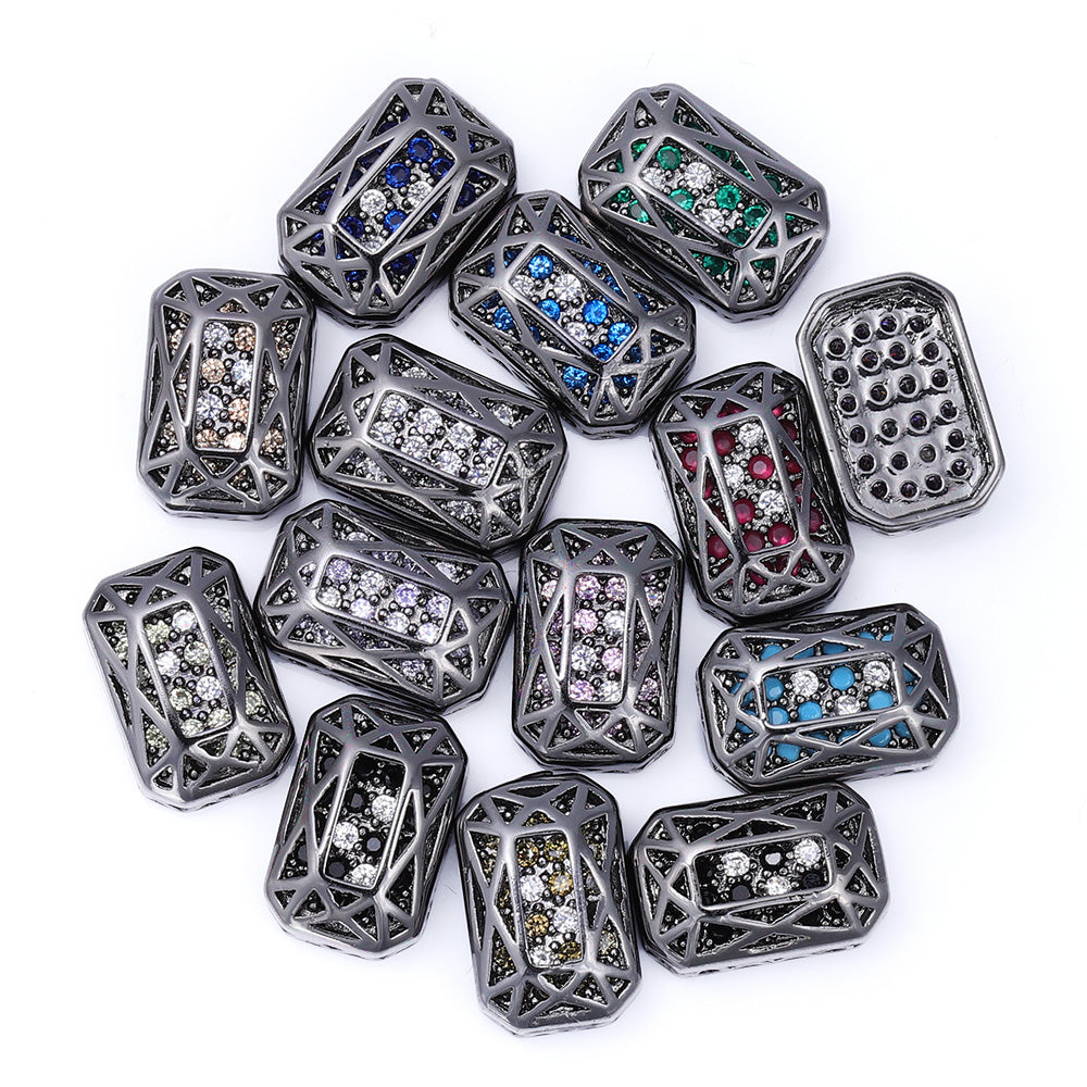 Octagon Shape Hematite Plated High-Quality Sew-on Alloy Charms Inlaid Cubic Zirconia