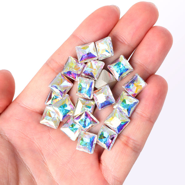Crystal AB Princess Square Shape High Quality Glass Pointed Back Fancy Rhinestones WholesaleRhinestone