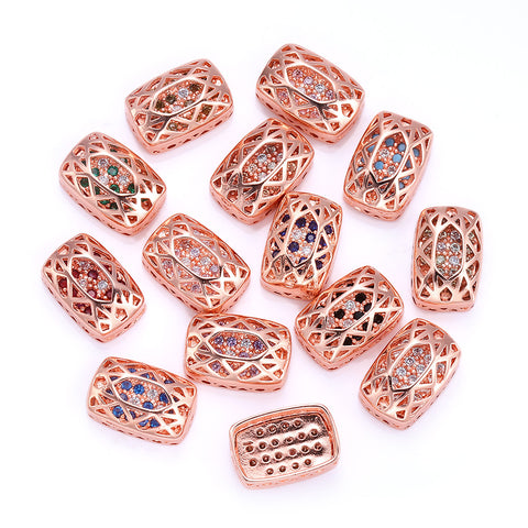 Cushion Rectangle Shape Rose Gold Plated High-Quality Sew-on Alloy Charms Inlaid Cubic Zirconia