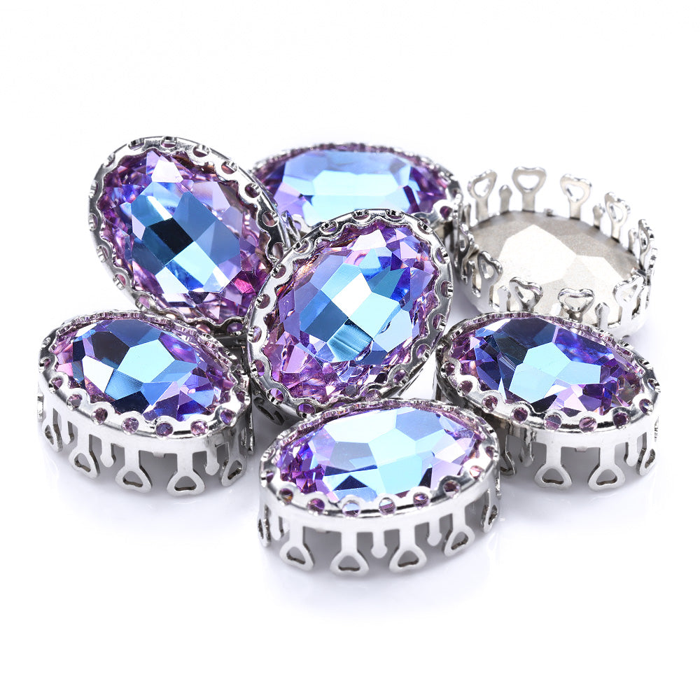 Vitrail Light Oval Shape高品質のガラス縫製巣の中空の爪Rhinestones