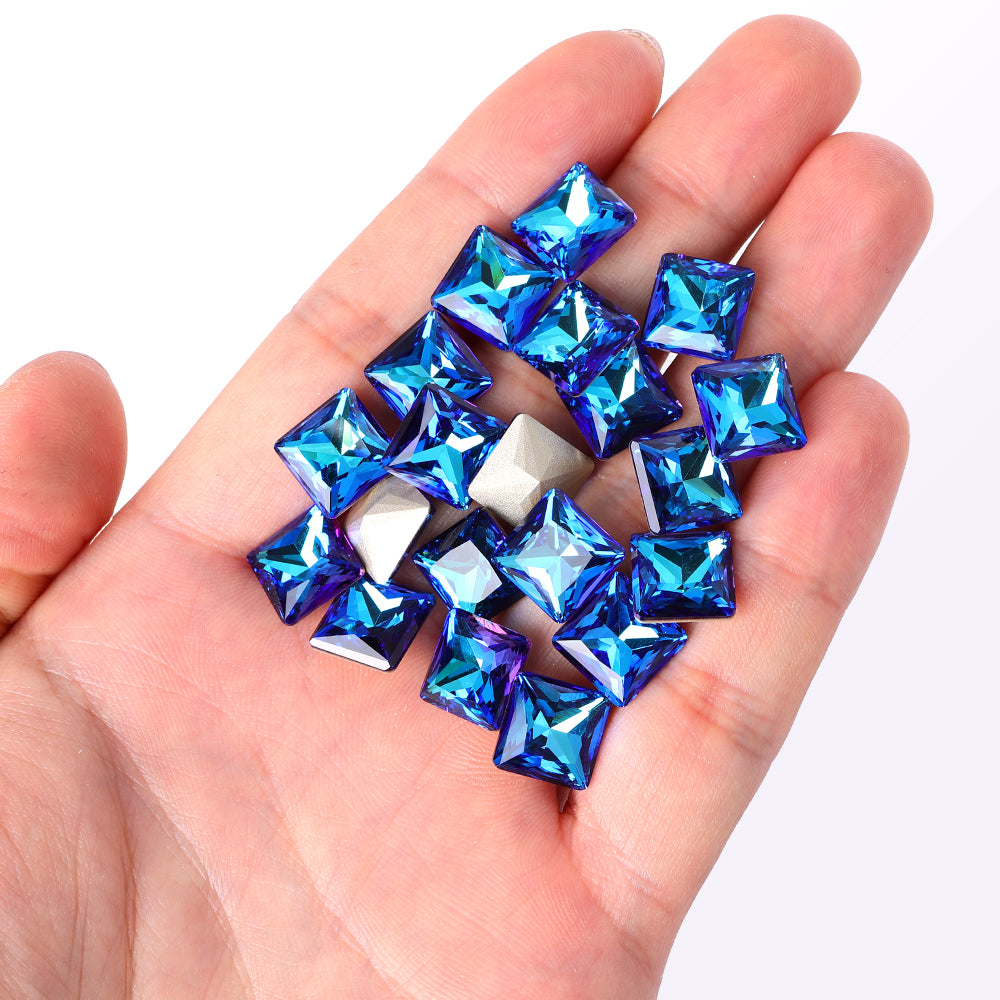 Bermuda Blue Princess Square Forme Verre de haute qualité Point Points strass de fantaisie Image secondaire du produit