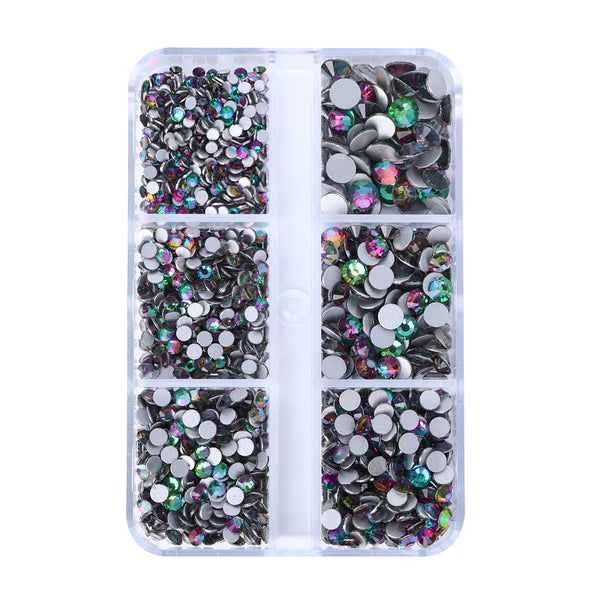 Mixed Sizes 6 Grid Box Green Volcano Glass FlatBack Rhinestones For Nail Art  Silver Back WholesaleRhinestone