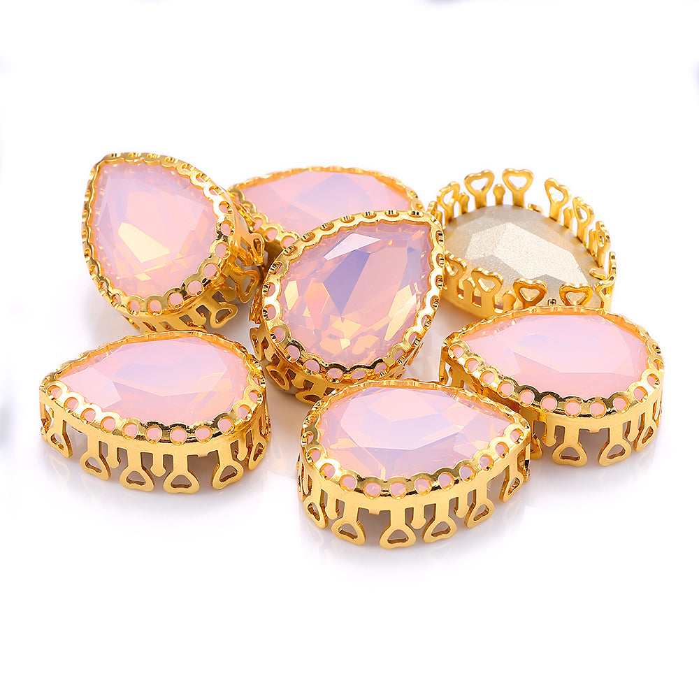 Rose Water Opal Drop Shape High-Quality Glass Sew-on Nest Hollow Claw Rhinestones WholesaleRhinestone