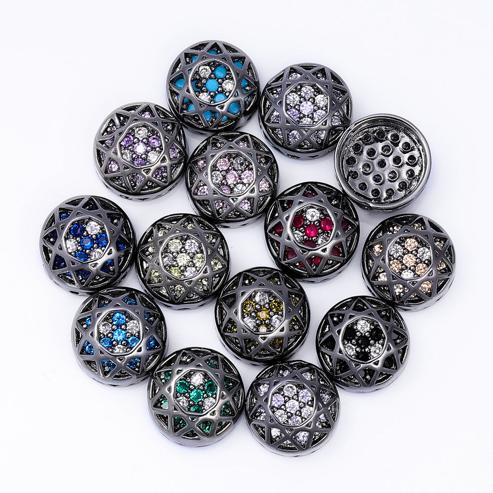Round Shape Hematite Plated High-Quality Sew-on Alloy Charms Inlaid Cubic Zirconia WholesaleRhinestone