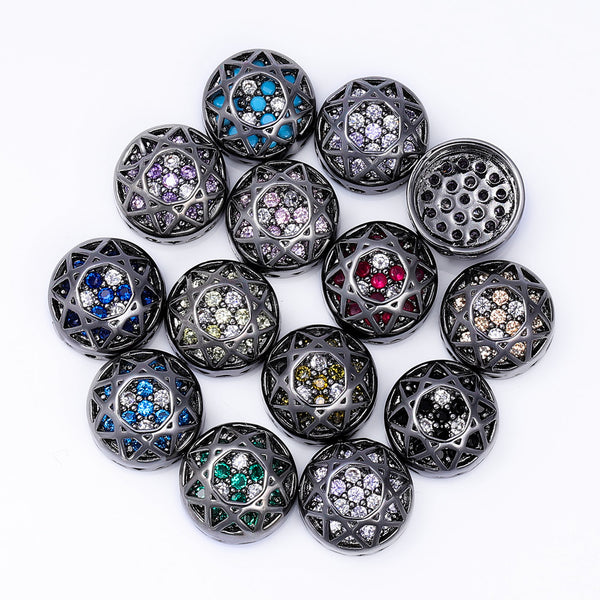 Round Shape Hematite Plated High-Quality Sew-on Alloy Charms Inlaid Cubic Zirconia WholesaleRhinestone