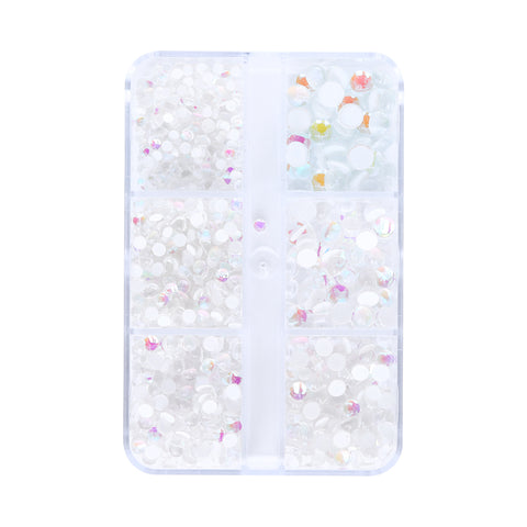 Mixed Sizes 6 Grid Box Mocha White Mermaid Tears Glass Half Pearls Rhinestones