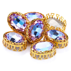 Vitrail Light Oval Shape高品質のガラス縫製巣の中空の爪Rhinestones