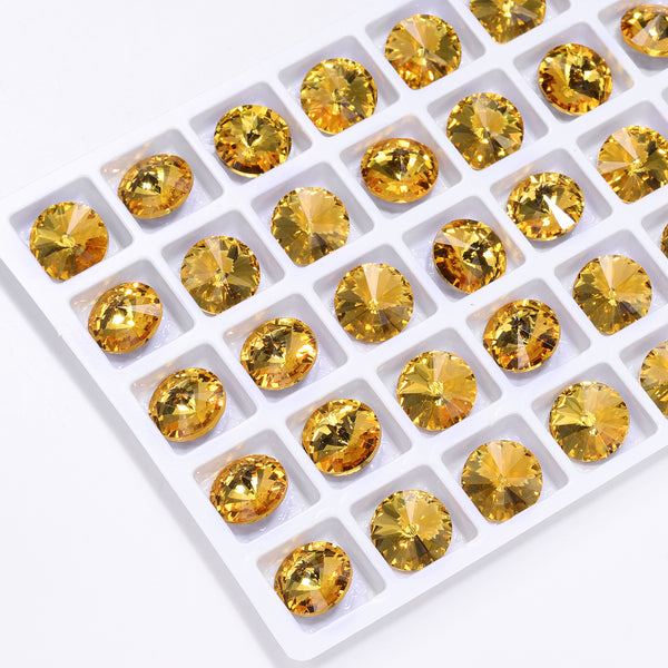 Light Topaz Rivoli Shape High Quality Glass Pointed Back Fancy Rhinestones WholesaleRhinestone