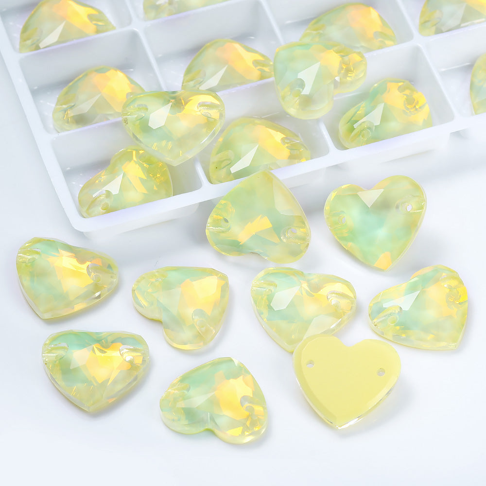 Jonquil AM Heart Shape High Quality Glass Sew-on Rhinestones WholesaleRhinestone