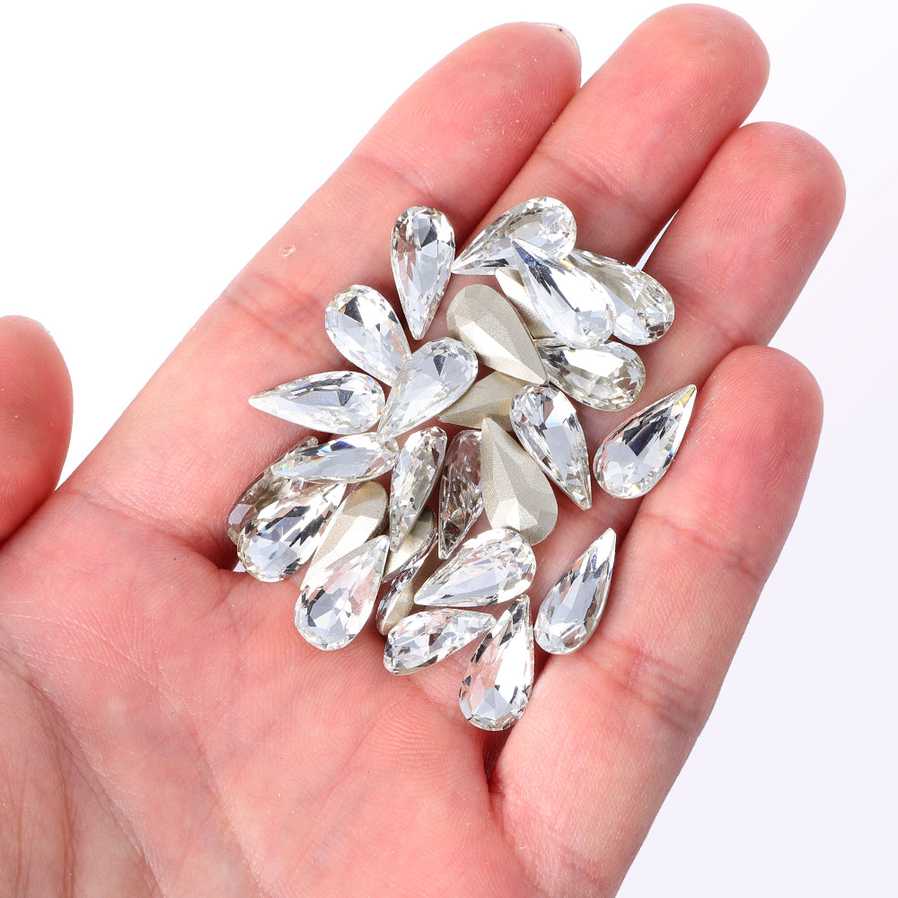 Crystal Teardrop Shape High Quality Glass Pointed Back Fancy Rhinestones