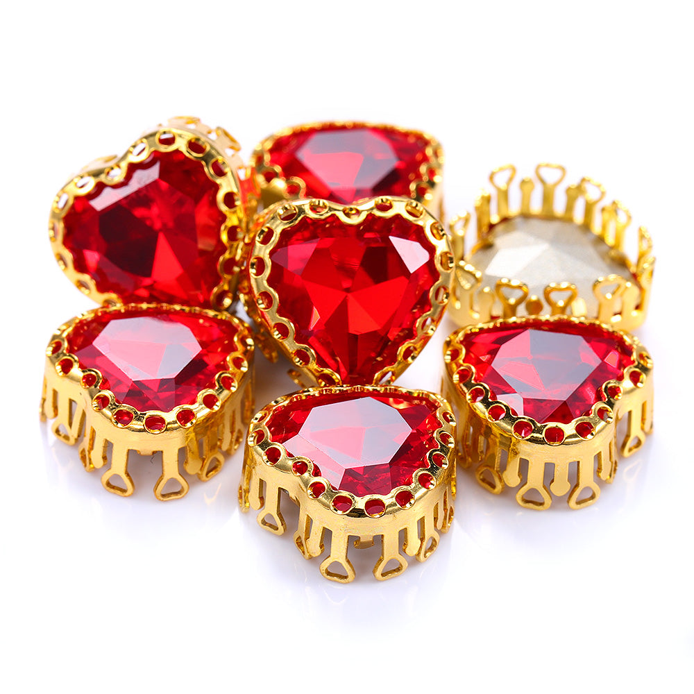 Light Siam Maxi Heart Shape High-Quality Glass Sew-on Nest Hollow Claw Rhinestones WholesaleRhinestone
