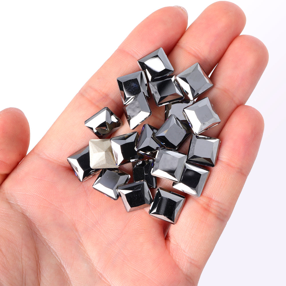 Jet Metallic Silver Princess Square Shape High Quality Glass Pointed Back Fancy Rhinestones Secondary image