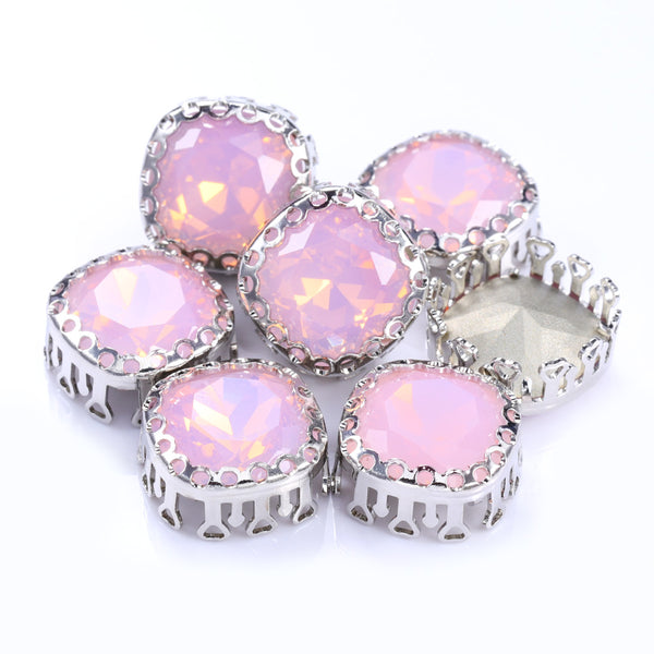 Rose Water Opal Cushion Square Shape High-Quality Glass Sew-on Nest Hollow Claw Rhinestones WholesaleRhinestone