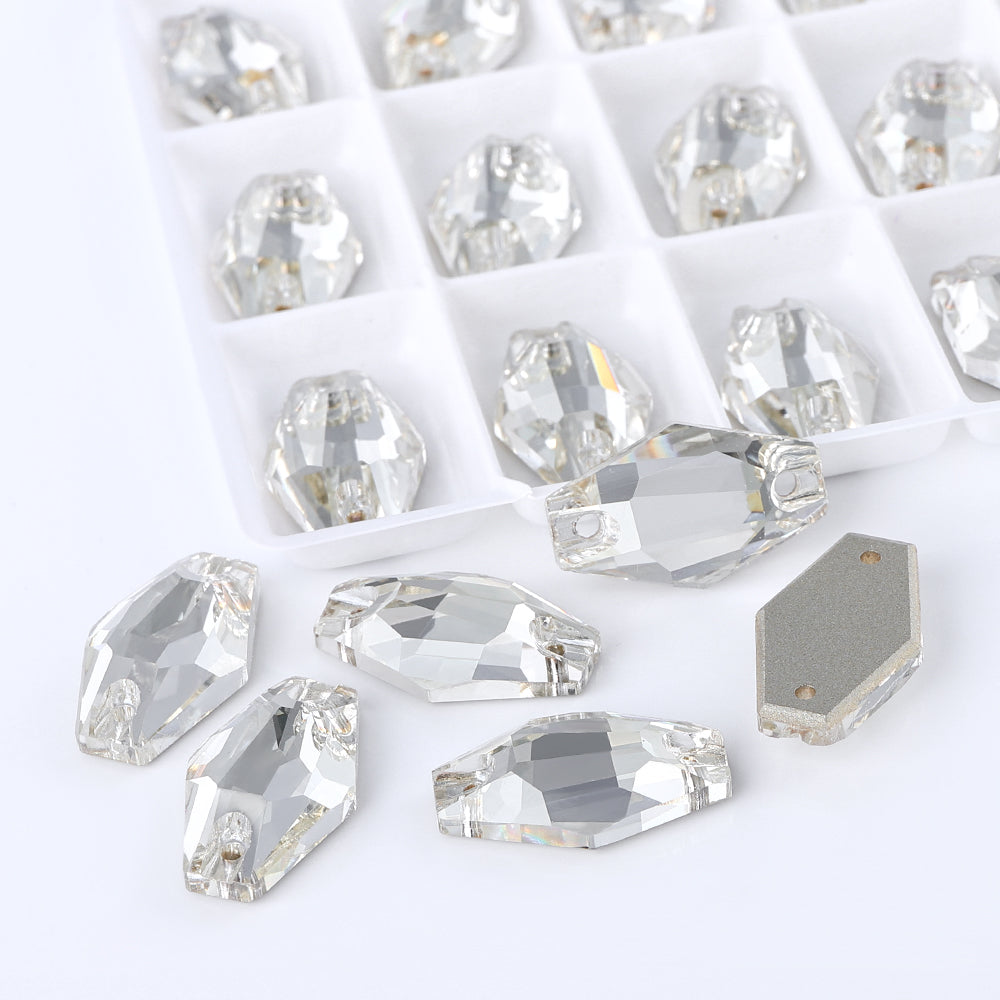 Silver Shade Hexagon Shape High Quality Glass Sew-on Rhinestones WholesaleRhinestone