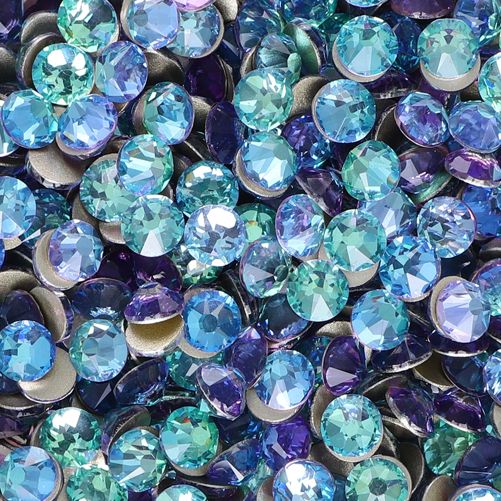 Blue Fairy Glass Flat Back Glue-On Rhinestones 16 Cut Facets