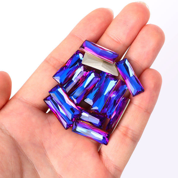 Violet Blue Princess Baguette Shape High Quality Glass Pointed Back Fancy Rhinestones WholesaleRhinestone