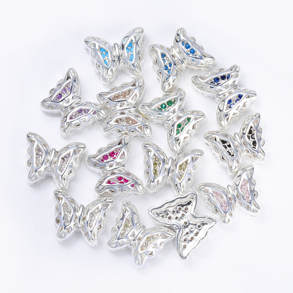 Butterfly Shape Silver Plated High-Quality Sew-on Alloy Charms Inlaid Cubic Zirconia WholesaleRhinestone