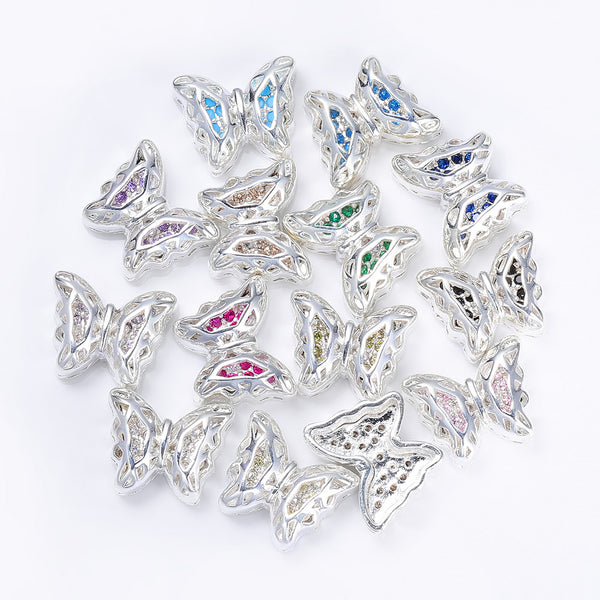 Butterfly Shape Silver Plated High-Quality Sew-on Alloy Charms Inlaid Cubic Zirconia WholesaleRhinestone