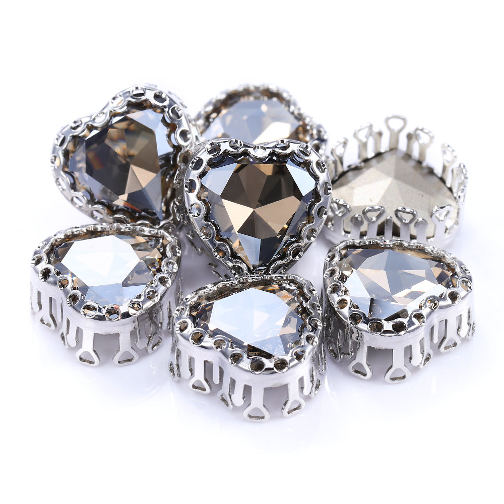 Satin Maxi Heart Shape High-Quality Glass Sew-on Nest Hollow Claw Rhinestones WholesaleRhinestone