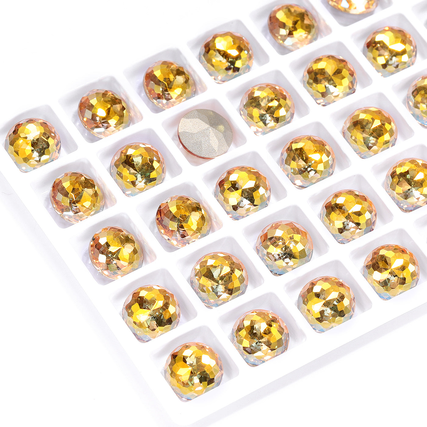 Metallic Sunshine Dome Round Shape High Quality Glass Pointed Back Fancy Rhinestones WholesaleRhinestone