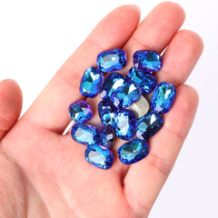 Bermuda Blue Cushion Shape High Quality Glass Pointed Back Fancy Rhinestones
