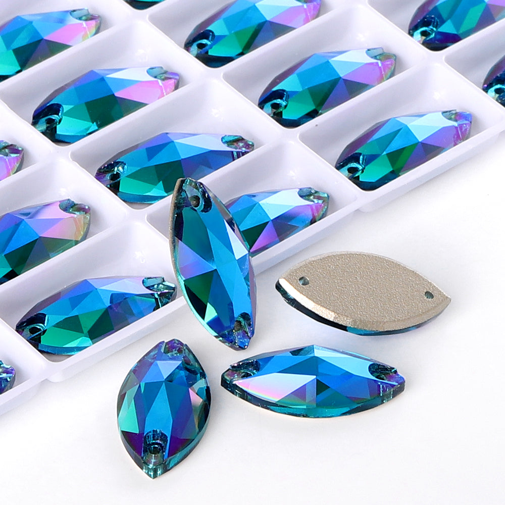 Indicolite Shimmer Navette Shape High Quality Glass Sew-on Rhinestones Secondary image
