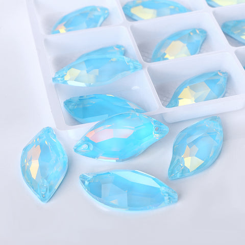 Aquamarine AM Diamond Leaf Shape High Quality Glass Sew-on Rhinestones