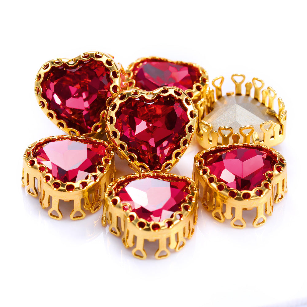Rose Maxi Heart Shape High-Quality Glass Sew-on Nest Hollow Claw Rhinestones
