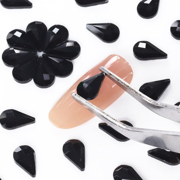 Raindrop Shape Black Flat Back Fancy Rhinestones