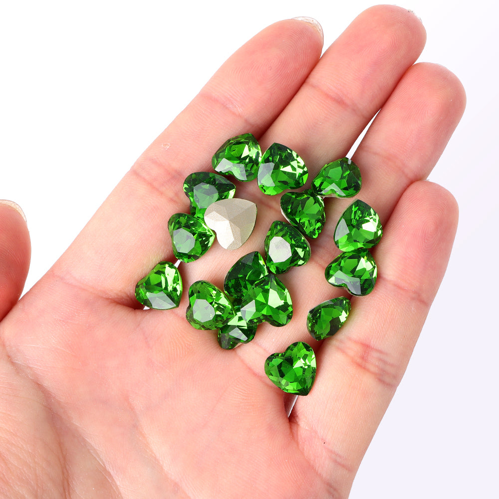 Bregne grøn hjerteform af glas af høj kvalitet pegede tilbage fancy rhinestones Sekundært billede